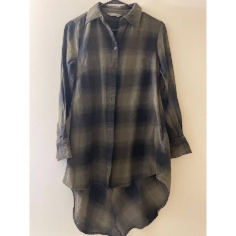 Lisa Rinna Collection Womens Size XXS Plaid Flannel High Low Hem Button Up Shirt